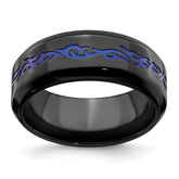Edward Mirell Black Ti Patterned Blue Anodized Polished 9mm Band